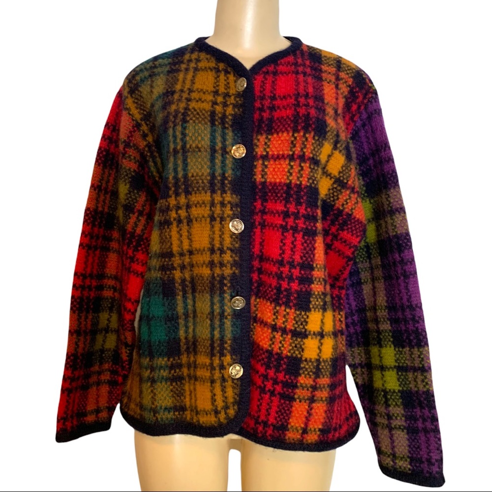 VTG 💯% Wool Scottish Pure Color Block Plaid Button Down Suit Jacket Coat